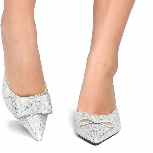 Rhinestones Crystals Heeled Mules With Bow Slip On Dress Shoes Womens Sz 6 NEW - Picture 14 of 16
